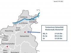 Öffnungszeiten Testzentren ab 01.08.2021 - Ausschnitt Geisenfeld